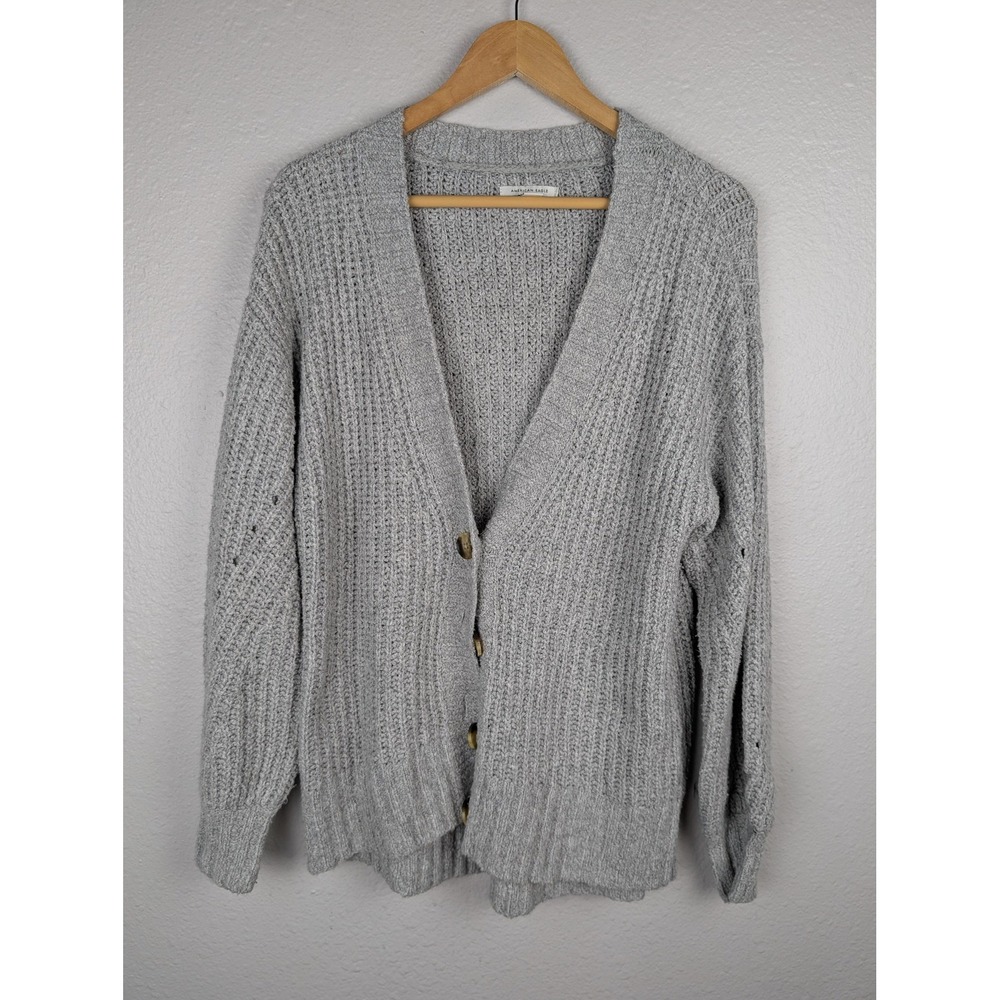 American Eagle Cardigan Sweater Womens XS Gray Chunky Ribbed‎ Knit Button Front